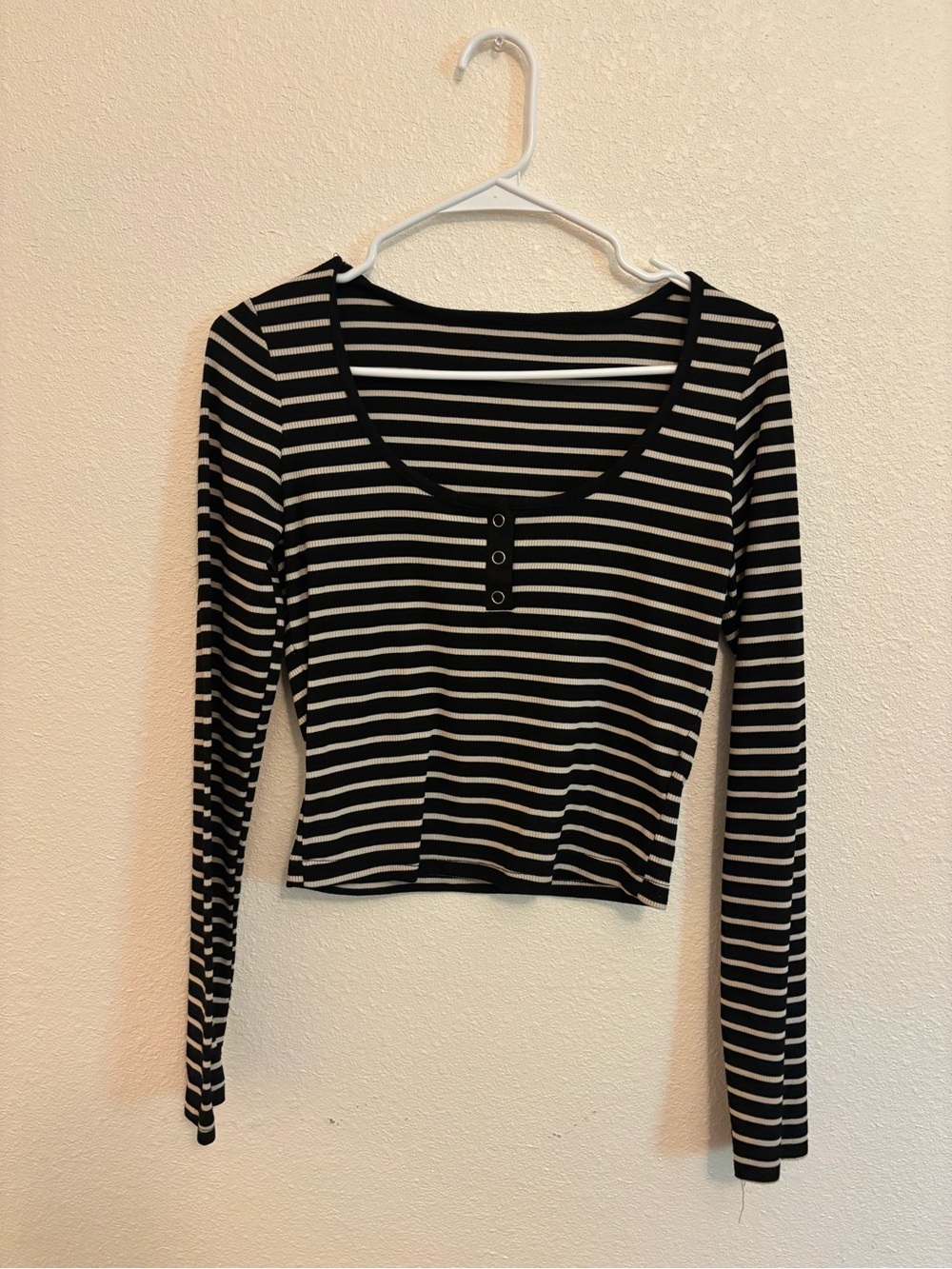 Shein Black and White Striped Long-Sleeve Scoop Neck Top
